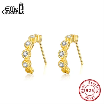 

Effie Queen 925 Silver Stud Earrings For Women AAAA Cubic Zircon Letter C Earings Silver Party Jewelry Female BE205