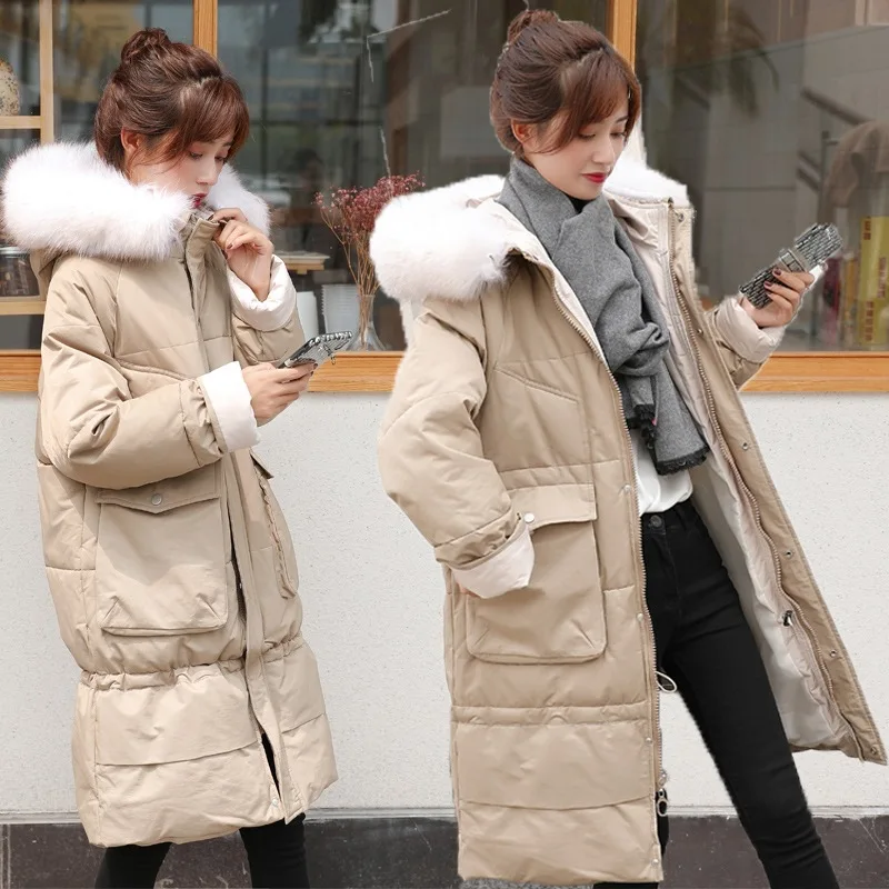 

Photo Shoot Dongdaemun New Style down Jacket Women's Mid-length Large Fur Collar Mermaid Parka Thick Cotton Coat