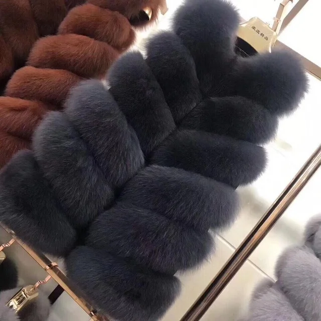 3 Deep Grey Натуральный мех лисы Жилет, 70 см Средний роскошный женский зимний жилет из натурального меха, Женское пальто, жилет из лисьего меха, пальто из натурального меха высокого качества - Цвет: 3 Deep Grey