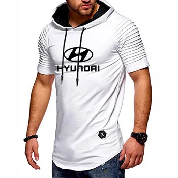 

Summer Men's T-Shirt for Hyundai Car Logo Printed Mens Short Sleeve Hooded Casual Comfortable Solid color Folds Cotton T-Shirt