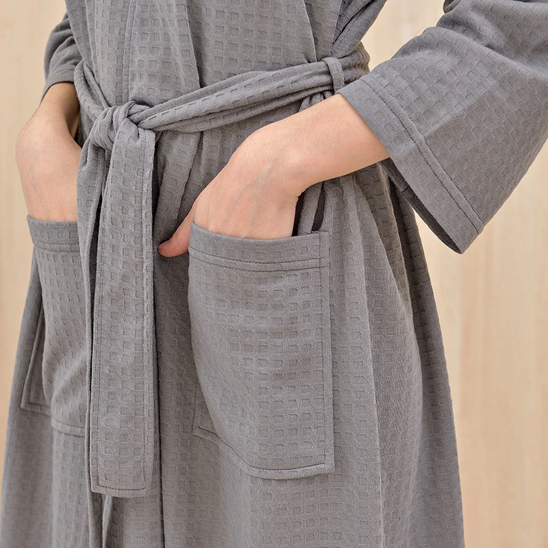 

Spring Autumn Bathrobe Female Thin Section Waffle Couple Nightgown Male And Female Three-quarter Sleeve Korean Absorbent Robe