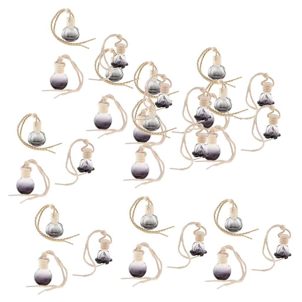 30Pcs Car Perfume Bottle Empty Refillable Fragrance Oil Container  Diffuser Vottle Hanging Ornament ,10ml, Black