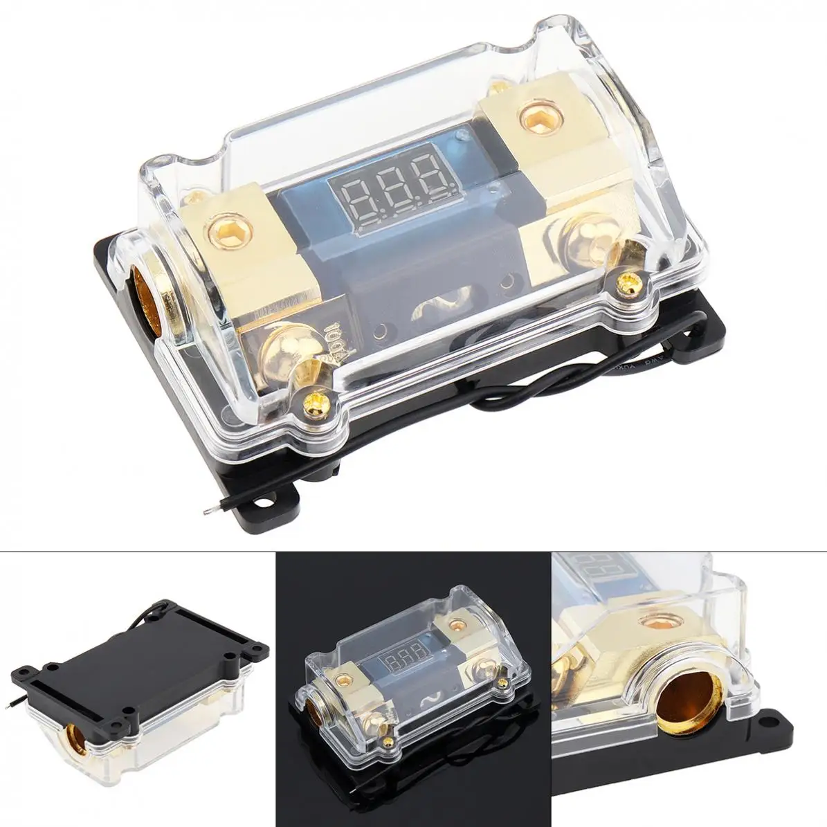 Car Audio 1 In 2 Out Power Distributor Block Plastic Copper Fuse Holder Golder