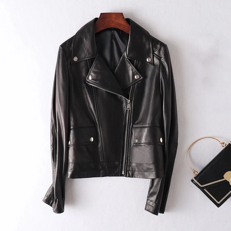 新本物のコート女性黒スリムショートリアルレザージャケットレディースオートバイのジャケットバイカーアウター女性秋服 レザー スエード Aliexpress