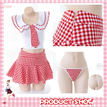 

Lilicochan Cute Plaid Schoolgirl Lingerie Women Student Uniform With Tie Top Mini Pleated Skirt White Sexy Costumes Maid Cosplay
