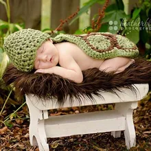 Cape tricotée à la main pour nouveau né de 0 à 6 mois, tortue verte, costume de photographie pour bébé