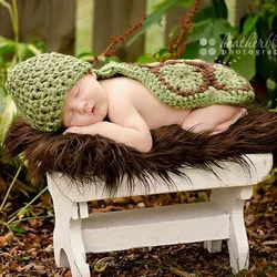 Cape tricotée à la main pour nouveau né de 0 à 6 mois, tortue verte, costume de photographie pour bébé 