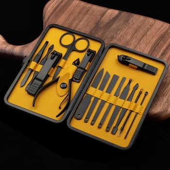 

15 in 1 Stainless Steel Manicure Pedicure Set Nail Clippers Professional Pedicure Kit Nail Scissors Grooming Kit with Black Leat