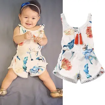 

Pudcoco Cotton Newborn Kids Baby Girl Sleeveless Lace Romper Lilly printing Jumpsuit Clothes Sunsuit Outfits
