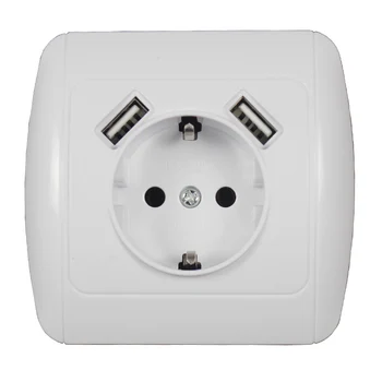

wall electronic socket eu standard power outlet with dual home usb plug, charger power socket with usb 5V2A E5-01