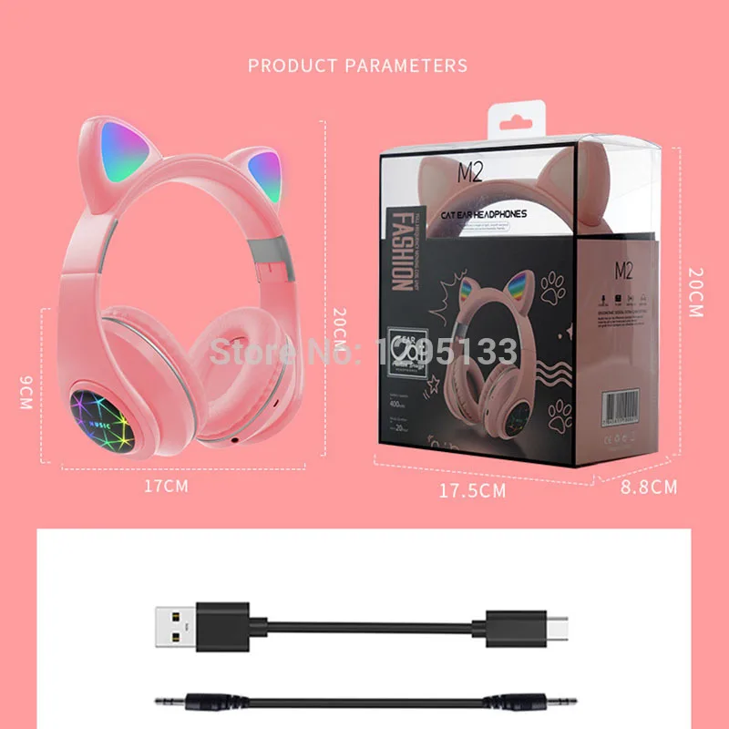 M2 Cat Ear Headphones With LED Flash Light Bluetooth 5 0 Young People Kids Girls Headset gaming Bluetooth Headphones for phone p