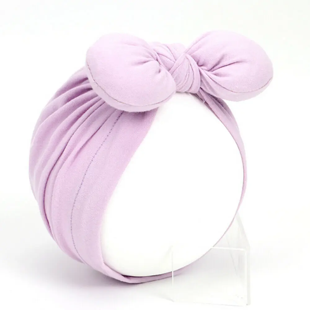 Newborn Toddler Baby Girls Turban Soft Silk Beanie Big Bow Hat Cap Wrap Headwear Headband Hats Accessories Candy Color Cute - Color: Maroon