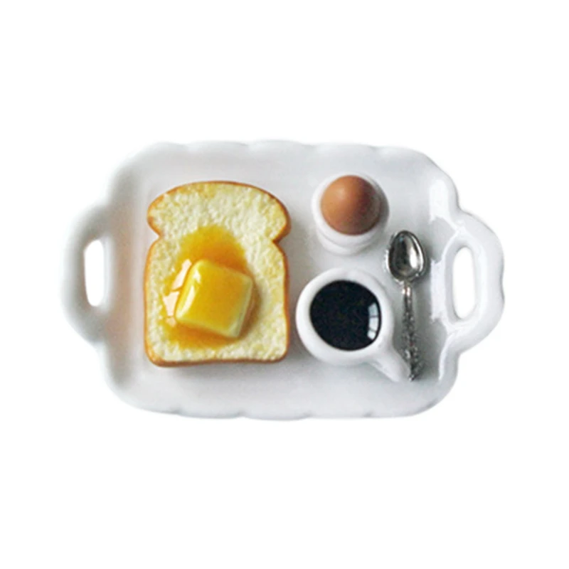

1/12 Dollhouse Miniature Furniture Model Simulation Decor Accessories Mini Breakfast Egg Toast Coffee Cup Model D440-B
