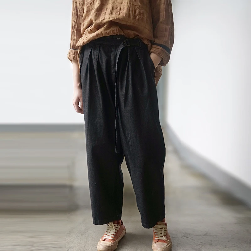 

Johnature Autumn Casual Solid Color Elastic Mid Waist Straight Jeans 2019 New Simple Retro All-match Ankle-length Female Pants