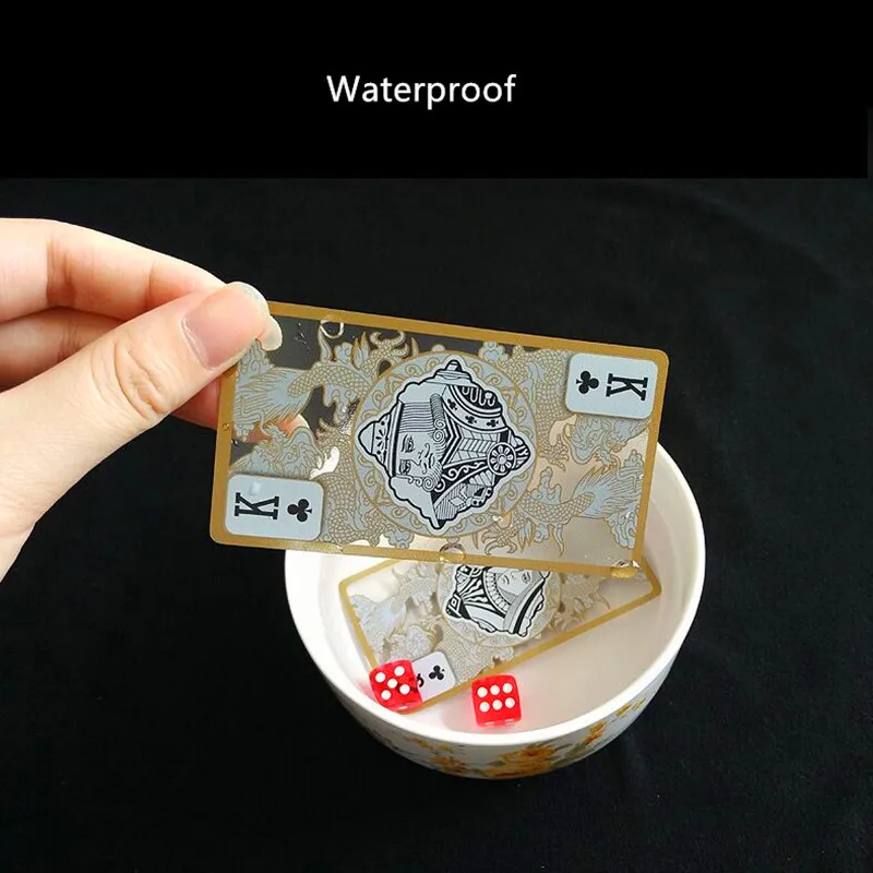 Transparent Plastic Playing Cards Waterproof Gold Edge Poker Cards Dragon Card Game Collection Gift S412