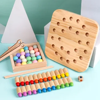 

2 In 1 Wooden Memory Match Chess Game Clip Beads Early Learning Toy Kids Early Educational Toy