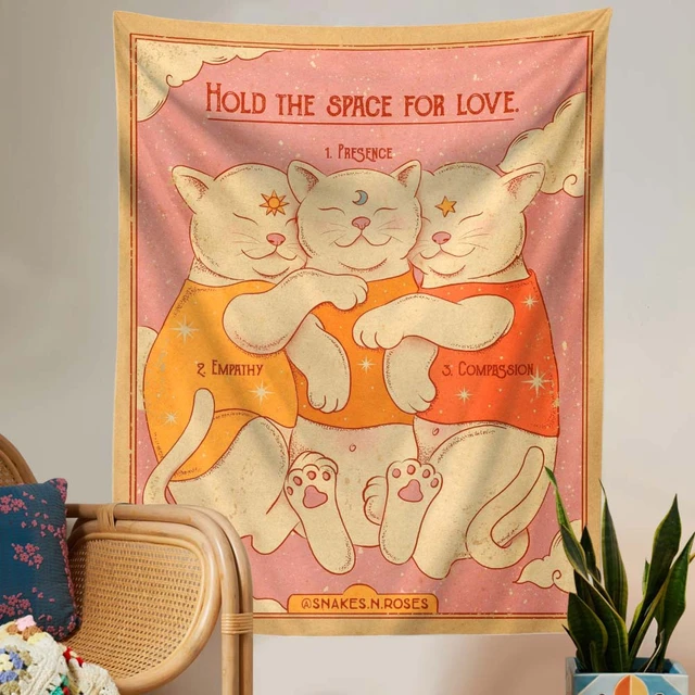 Aranyos Macska Gobelinfalfal Lógó Holó A Szerelemhez Rajzfilm Fali Művészeti Kárpitok Nappali Gyerekek Szoba Hálószobájához - Image 4