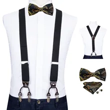 Эластичная Подвеска для взрослых, ремни, галстук-бабочка, Hanky, запонки, набор, y-образный зажим, мужские подтяжки, 6 зажимов, штаны, подтяжки, DiBanGu