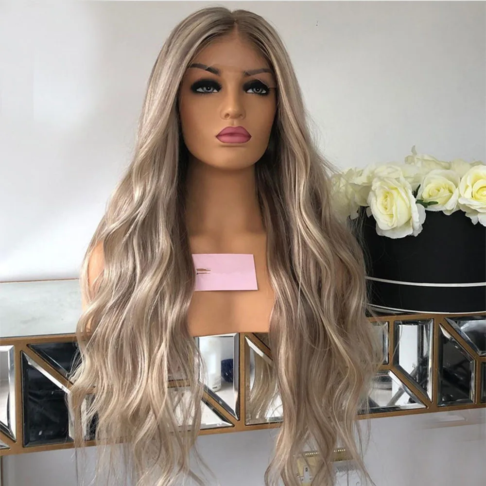 Full Lace Human Hair Wigs Remy 180Density Brazilian Ombre Highlight Platinum Blonde Wavy Transparent Lace 13x4 Lace Front WIg