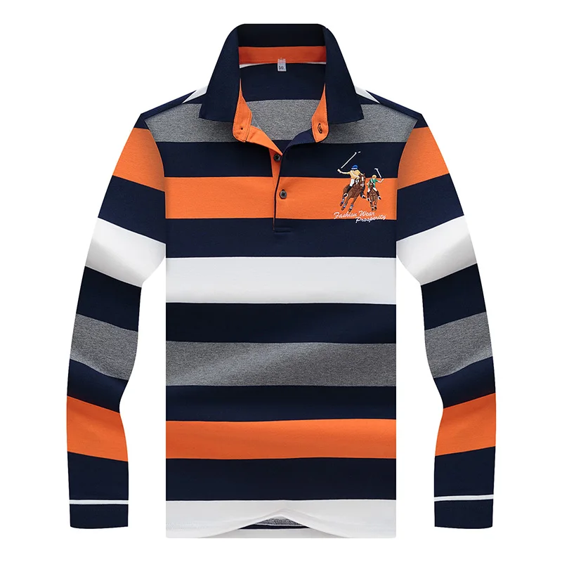 High Quality 3D Embroidery Polo Shirt Business Casual Polo Shirts men's Long sleeve polo shirt New Striped men Polos 8808 - Цвет: 8808 Orange