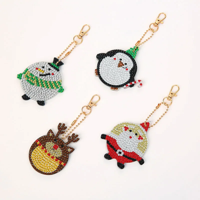 4Pcs Diy Diamond Painting Cross Stich Keychain Christmas Full Special Shaped Diamond Jewelry Ornaments Woman Girl Bag Keyring