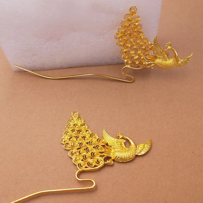 gold tone 10 шт. ручной работы Павлин Феникс металлическая шпилька для волос аксессуары ручной работы винтажные женские ювелирные изделия китайская булочка заколки для волос - Цвет: gold tone