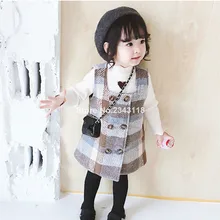 Осеннее модное шерстяное платье-майка без рукавов для маленьких девочек милое повседневное двубортное платье принцессы для всех размеров Верхняя одежда