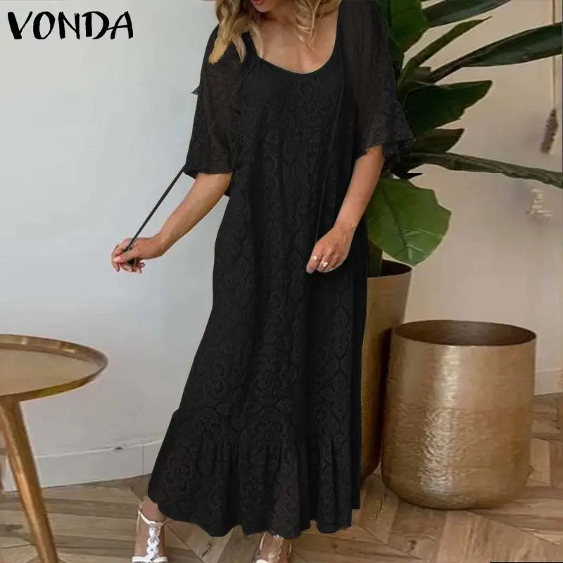 Cena VONDA Party Maxi sukienka VONDA czeski Sexy rękaw motylek Tassel długa sukienka 2019 kobiet Sundress lato Plus rozmiar Vestidos