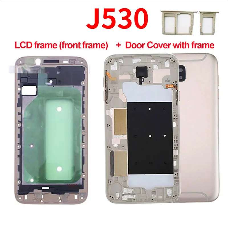 Для samsung J7 J5 J730 J530 J730F J530F передняя рамка Лицевая панель Корпус задняя панель Батарея стекло задняя дверь рамка - Цвет: J530-Gold-All