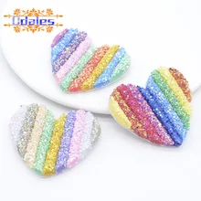 6Pcs 55mm Coloful Sequins Rainbow Love Heart Patches Barrette Headwear DIY Crafts Supply Kids Hairclip Hat Shoes Accessory