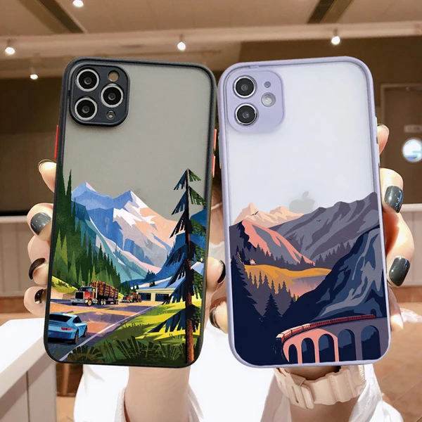 Reise Landschaft Handy hülle für iPhone x xr xs max 16 12 13 11 14 15 pro max mini 7 8 plus Berg Windmühle Gondel Rückseite – Detail 19