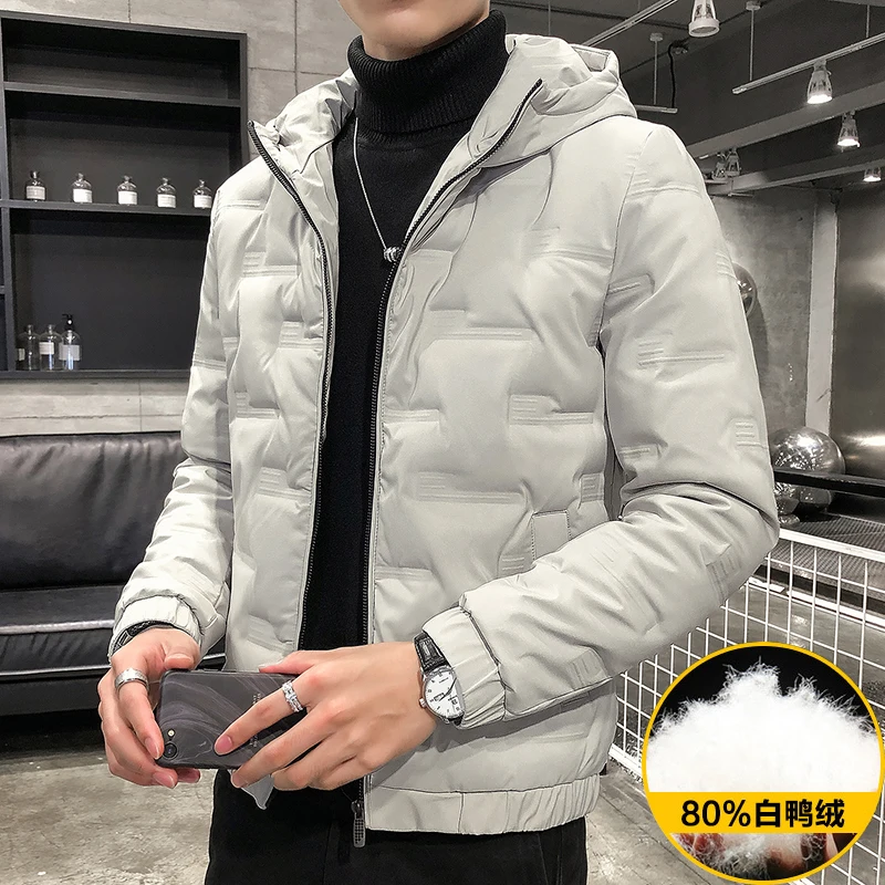 Invierno de los hombres chaqueta gruesa caliente de moda Parka hombres, цвет sólido casual con capuchaabrigo 80% белый утиный пух