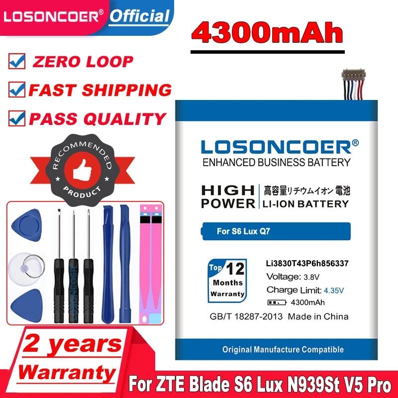 Аккумулятор 4300 мАч Li3830T43P6h856337 для ZTE Blade X9 A711 S6 Lux Q7/-C G719C N939St N939SD V5 Pro N939SC мобильный