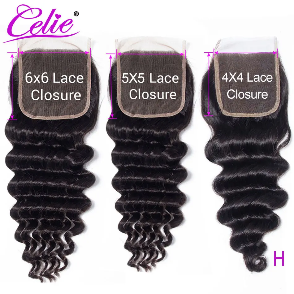 Celie Loose Deep Wave 5x5 Lace Closure High Ratio Brazilian Human Hair Closure Free Middle Part 6x6 Lace Closure With Baby Hair
