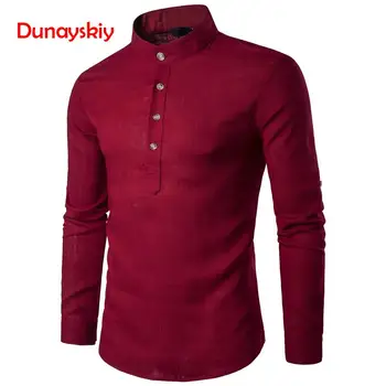 

2019 Men Casual Shirt Cotton Linen Blended Mandarin Collar Breathable Comfy Traditional Long Sleeve Shirts Chinese Style Shirt