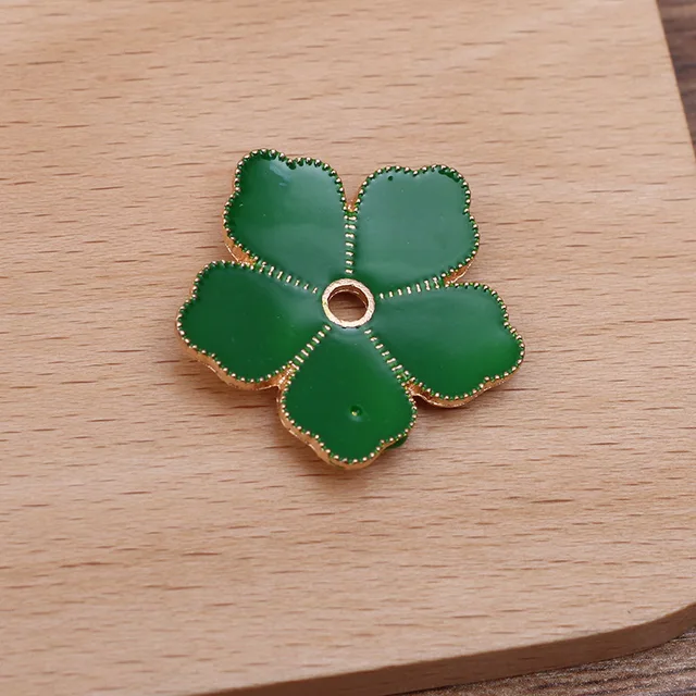 10pcs Metal Enamel Flower Beads Caps Blue Green Pink Filigree Flower Base Charms Pendants for Jewelry Making Components DIY Style B - Green