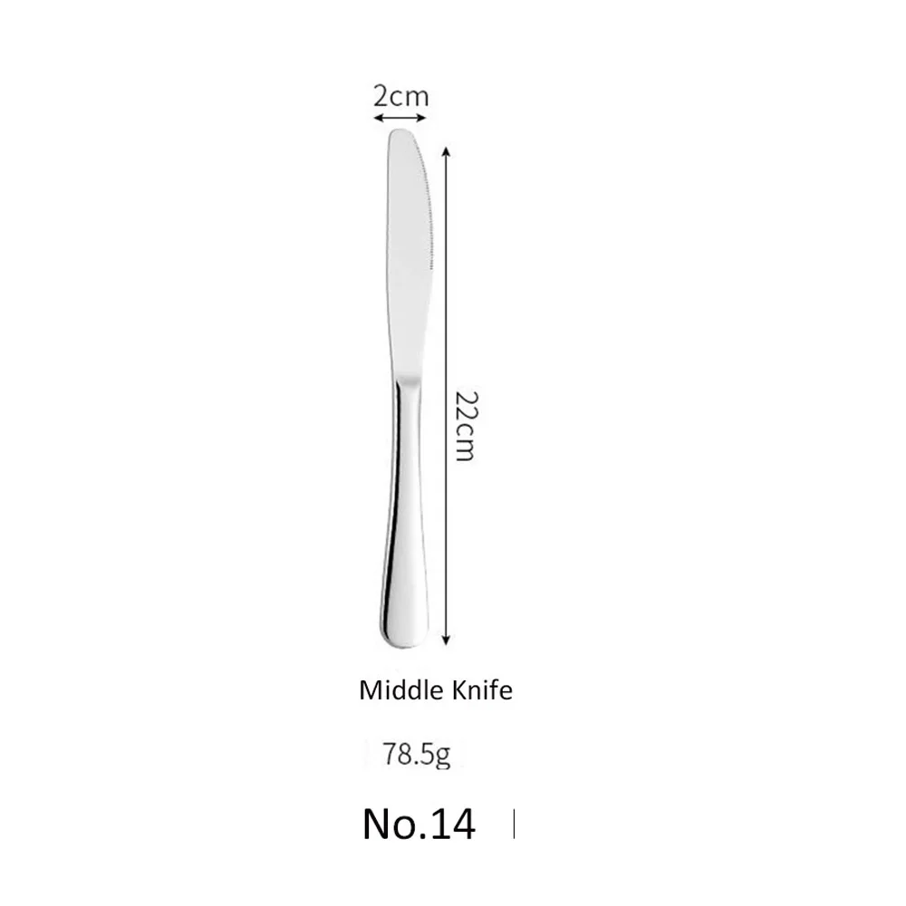 Столовые приборы набор столовых приборов класса люкс из нержавеющей стали столовая вилка и нож столовая ложка столовая посуда набор услуг западные столовые инструменты 1 шт - Цвет: NO.14 Middle Knife