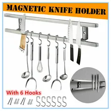 304 нержавеющая сталь настенный магнитный держатель для ножей двойная стойка для хранения ножей полоса для кухонной утвари инструмент с 6 крючками