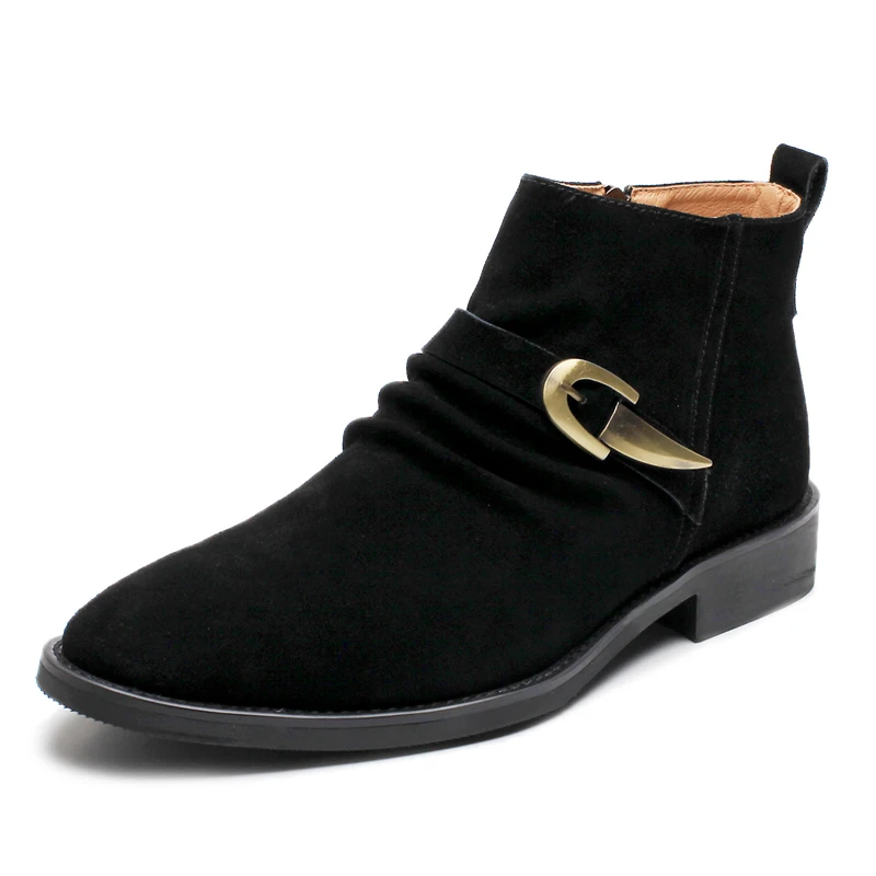 Buckle Black Misalwa/повседневные мужские короткие сапоги из коровьей замши; сезон осень-зима; элегантные ботинки «Челси»; мужские ботильоны на молнии; Размеры 37-45 - Цвет: Buckle Black