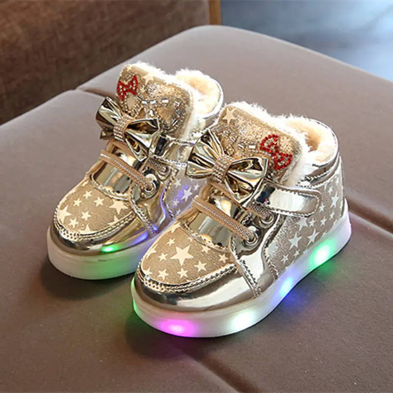 Обувь для малышей; модные детские кроссовки для детей; обувь для мальчиков и девочек; Светодиодный светильник; повседневная обувь; кроссовки; 21-30 - Color: Gold Boots