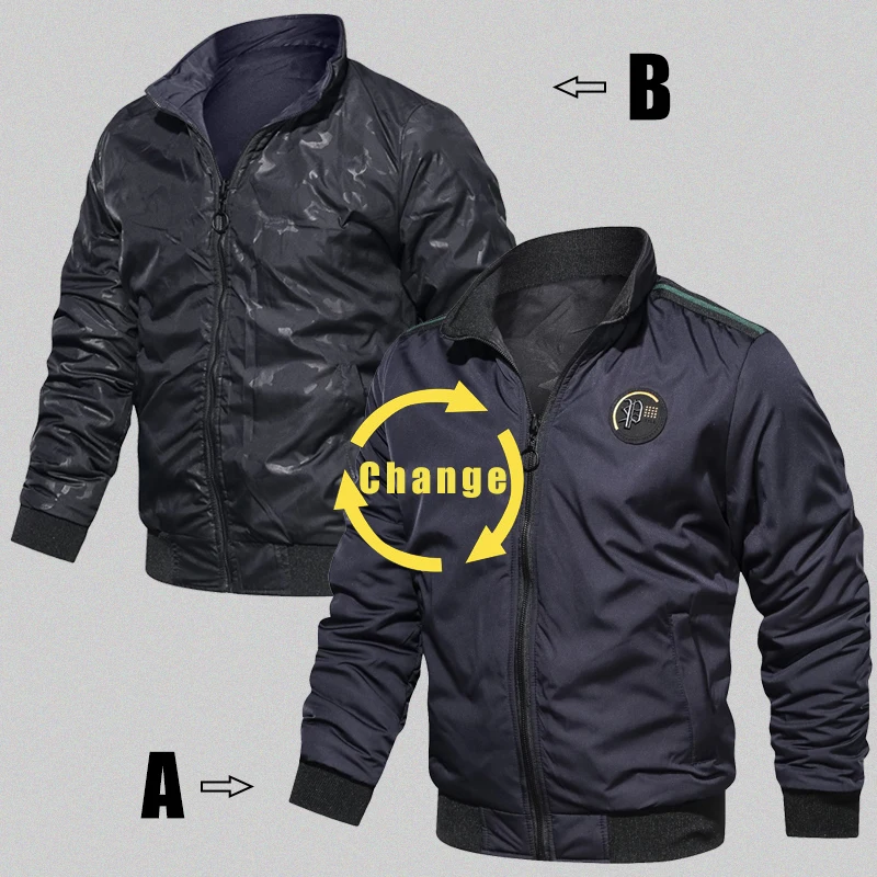 Мужская куртка-бомбер, 2 стороны, военная камуфляжная куртка, осенняя спортивная куртка, повседневное Мужское пальто в стиле хип-хоп, новинка, тренд, chaqueta hombre - Цвет: SUN042 Blue 2-side