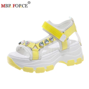 

MBR FORCE New 2020 Fashion Colorful Crystal Women Sandals High Heels Summer Shoes Woman Thick Bottom Platform Wedge Sandalias