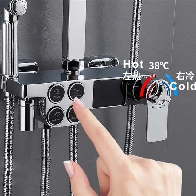 Chrome Digital Shower System Quality Brass Thermostatic Bathroom Mixer Faucets Wall Mounted Hot Cold Bathroom Digital Shower Set