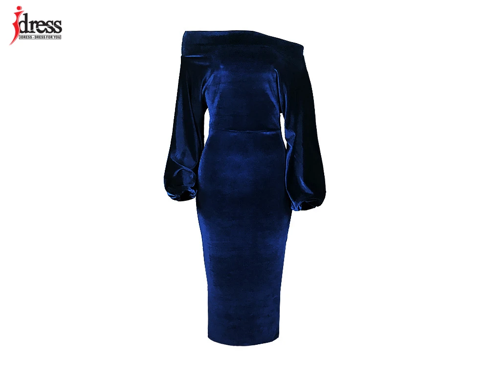 IDress 2020 Sexy Slim Off-Shoulder Nightclub Black Green Red Party Dress Lady Long Sleeve Bodycon Autumn Winter Velvet Dress (13)