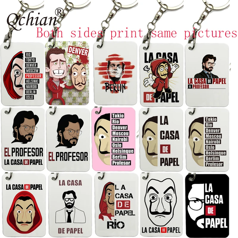 

2019 Cool La Casa De Papel 2 side printmetal Keychain Car Key Chain Key Ring chain color pendant For Man Women Gift wholesale