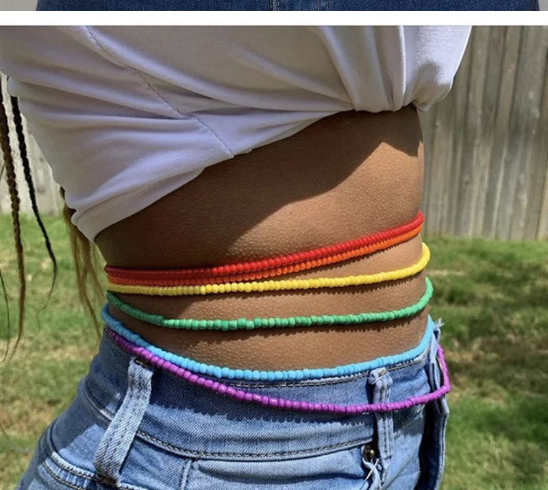 1pc Elastic Waist Bead Chains Summer Body Chains Colorful Belly Beads African Bikini Jewelry Chains for Women and Girls