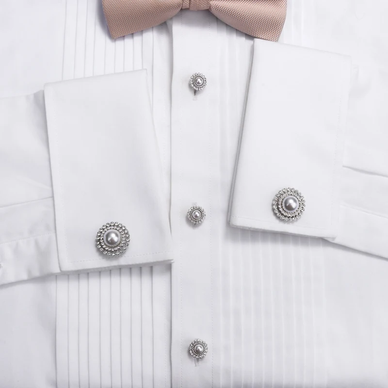 HAWSON-Casamento Smoking Shirt Abotoaduras Set, elegante branco