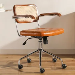 Chaise de bureau en rotin et cuir, style rétro japonais, pivotante, pour ordinateur, bureau, étude, siège de célébrité 