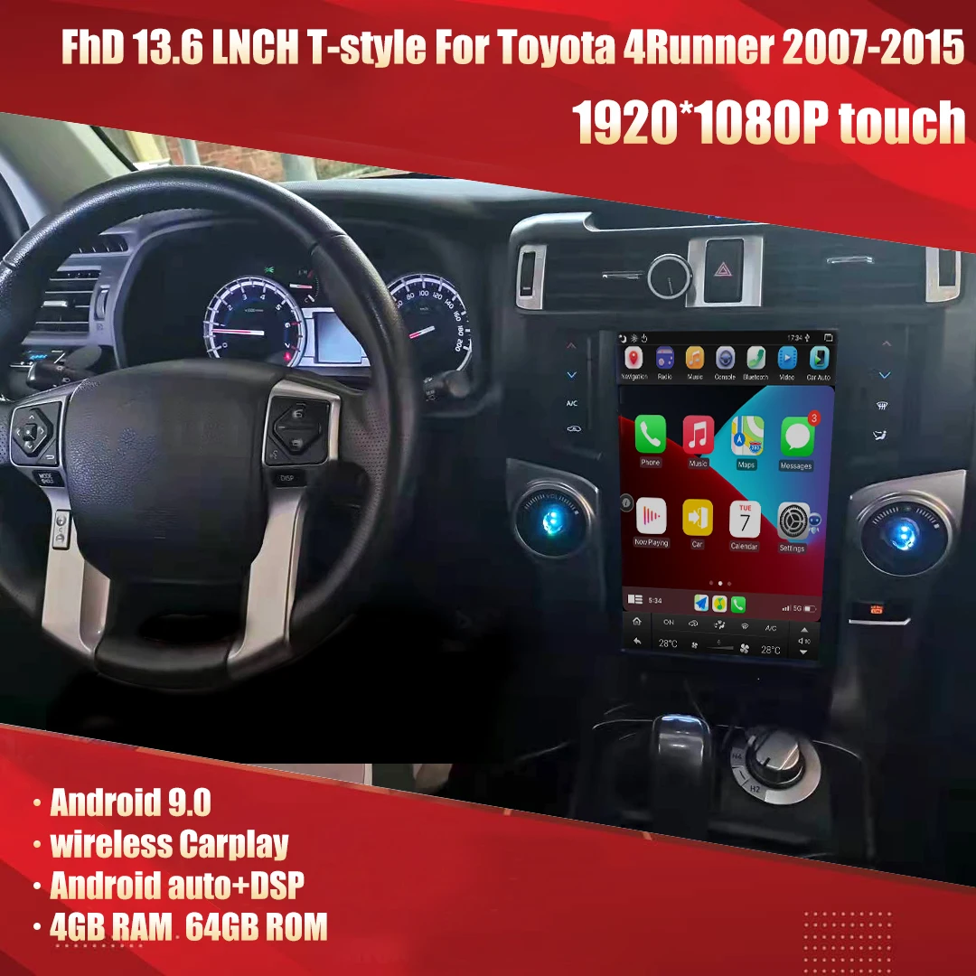 AuCar 13 6 дюймов Tesla стиль Android головное устройство радио для Toyota 4runner 2011-2019 стерео
