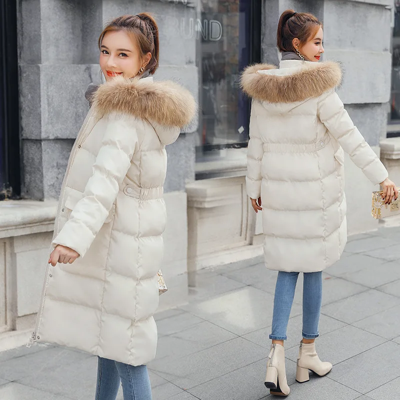 

2019 Winter New Style Korean-style Mid-length Cotton-padded Clothes Women's Loose-Fit Elegant Versatile Large Fur Collar Hooded